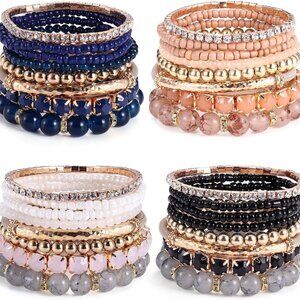 4 Sets Boho Bracelets for Women Multi-Color Layered Stackable Natural Beaded Bra